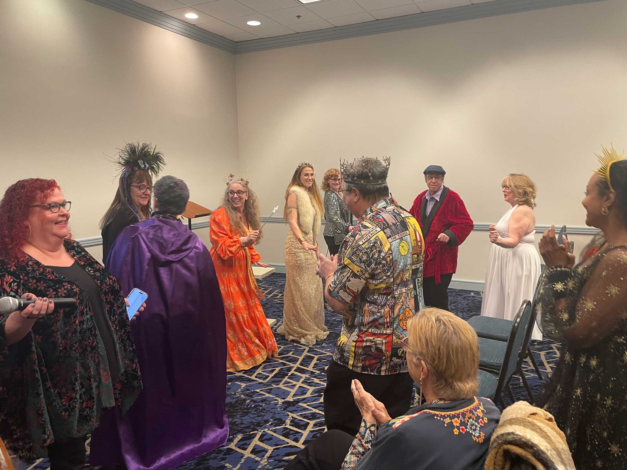 Christiana Gaudet StaarCon 5 attendees preparing for the costume procession at the StaarCon 5 Bardic Circle.