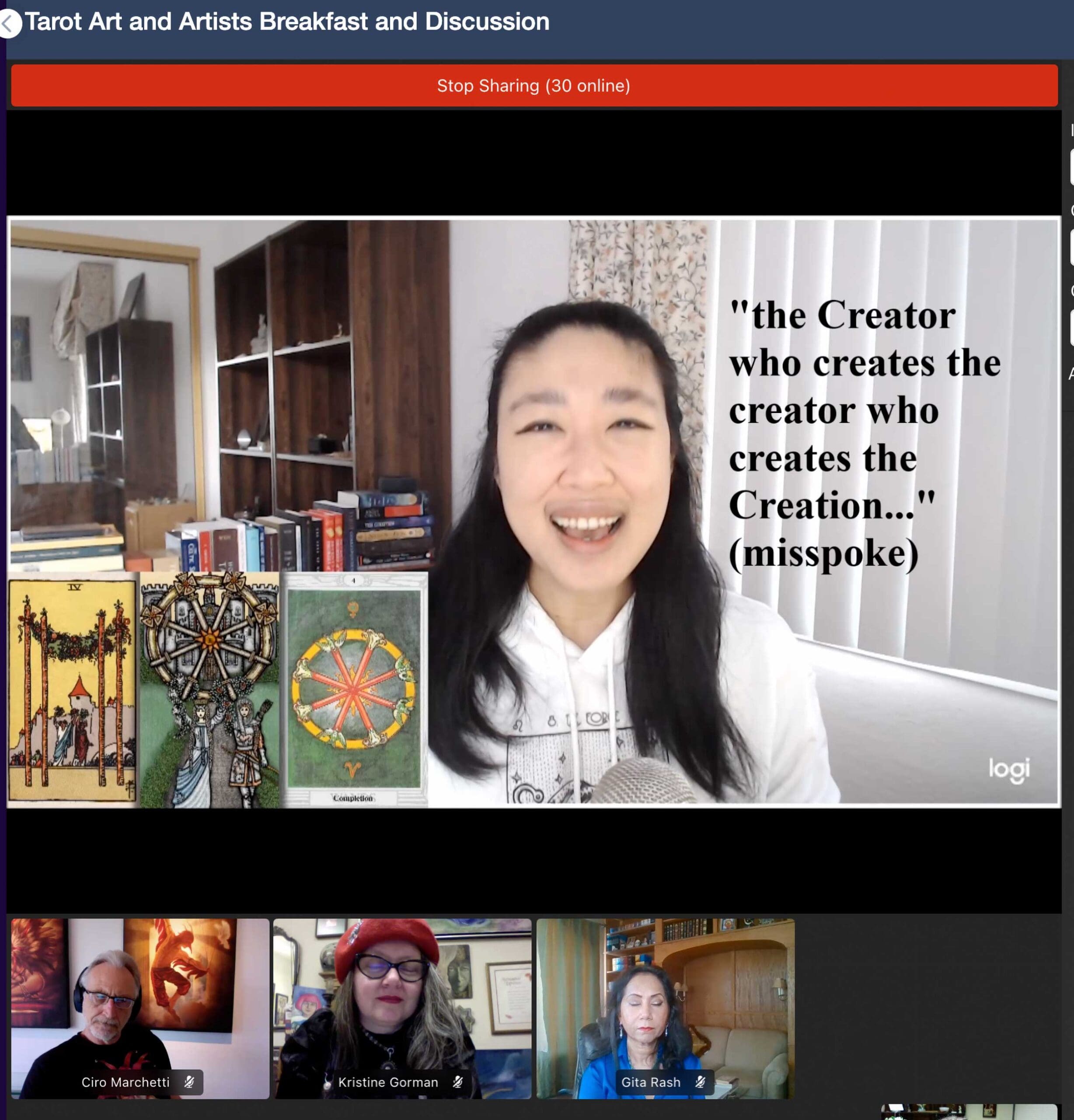 Benebell Wen, Ciro Marchetti, Kristine Gorman, Gita Rash, and Christiana Gaudet at the virtual Art and Artists Breakfast at StaarCon 2021.